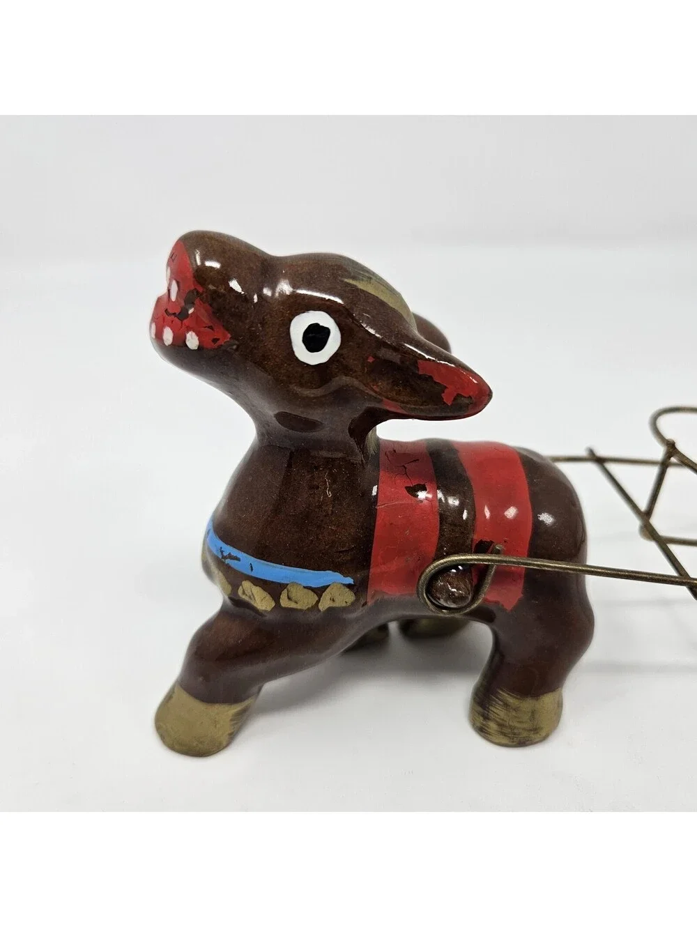 Vintage Salt & Pepper Shakers Donkey With Cart Little Brown Jugs Handmade MCM
